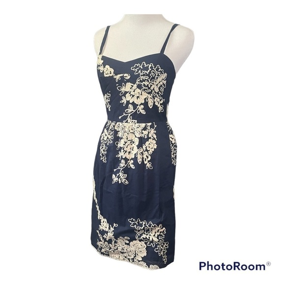 J Crew embroidered blue thin strap midi dress size 0 - Picture 1 of 8